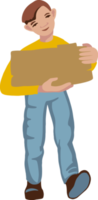 Cartoon vector image of a handyman. The man is carrying something. png