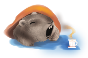 Groundhog waking up from the aroma of coffee. png