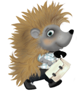 the hedgehog is humanized and holds a briefcase and a pen like a businessman. png