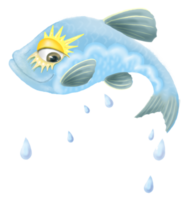 el pez celestial es como una nube con gotas de agua. png
