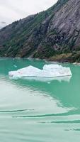 iceberg en agua verde helada de alaska con montañas en segundo plano video