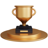 3d rendering gold trophy on the podium isolated png