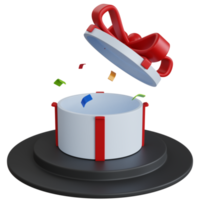 3d rendering open gift box on the podium isolated png