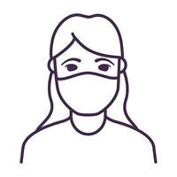 mujer en icono de línea de máscara de protección facial médica. ilustración de vector de contorno contaminación del aire. desgaste de protección contra coronavirus.