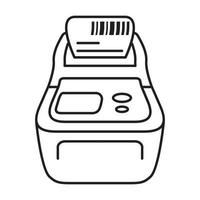 impresora de código de barras.impresora de etiquetas vector cheque plano imprimir.línea de esquema icono negocio.aislado en un fondo blanco.