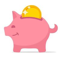 Piggy bank. Pink pig with gold coin .Concept of save investment and accumulation.Isolated on white background. vector