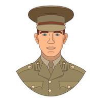 personaje de dibujos animados de soldado del ejército. gente militar, un oficial en uniforme y una gorra.vector plano.aislado en un fondo blanco. vector