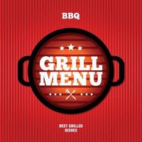 Grill menu card design template on a red background vector