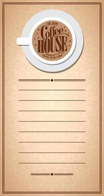 Baroque Cafe Menu long with cup