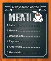 Chalk blackboard coffee menu list, empty space for text. Wood background vector