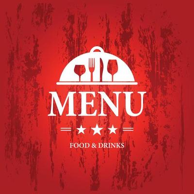 Menu food and drinks on a retro grunge style design red background
