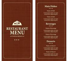 Restaurant menu food and drinks on a retro style. Menu template on a brown background vector