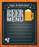 Chalk blackboard beer menu, empty space for text. Wood background vector