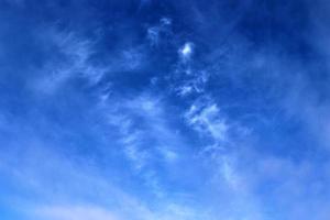 Stunning cirrus cloud formation panorama in a deep blue sky photo