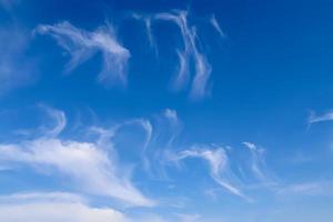 Stunning cirrus cloud formation panorama in a deep blue sky photo