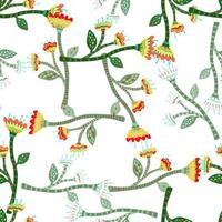 Abstract flower seamless pattern in naive art style. Beautiful floral wallpaper. Cute plants endless backdrop. vector