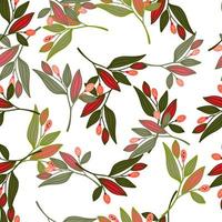 Barberry twigs seamless pattern. Wild berries floral wallpaper. vector