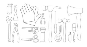conjunto de herramientas de ilustración vectorial. objetos de equipo de herramientas de mano de infraestructura y construcción. vector