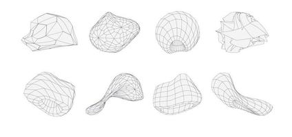 3d geometric shapes set. Wireframe vector figures. Graphic line obgects.