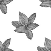 Floral vector background black and white. Linear lily flower line seamless pattern for textile design. Vector seamless black and white flower pattern.