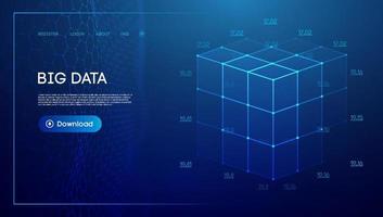 Big data and data science. Isometric cube technology background. Geometric futuristic blue tecgnology background. vector