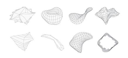 Conjunto de formas geométricas 3d. figuras vectoriales de estructura metálica. objetos de línea gráfica. vector