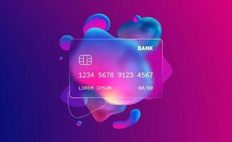 Glass morphism credit card template. Plastic rectangle of transparent plastic with blur effect. Liquid shapes morphism abstract art. vector