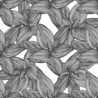 Floral vector background black and white. Linear lily flower line seamless pattern for textile design. Vector seamless black and white flower pattern.