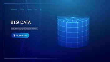 Bid data blue background. Wireframe cylinder vector. Network connection. vector