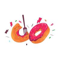 ilustración vectorial de 2 donas con diferentes piezas apuñaladas con un tenedor vector