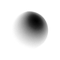 ilustración de vector punteado de esfera de semitono. logotipo de puntos de patrones de semitonos circulares. Ilustración de vector de globo.