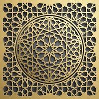 Ramadan Kareem greeting card. Circular islamic pattern, gold on black ornament. Elegant bright mandala. vector