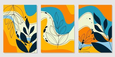 Impresión de póster de arte de pared botánico abstracto estético boho. diseño escandinavo. impresiones de pared de collage bohemio. Diseño moderno de mediados de siglo. ilustración vectorial vector