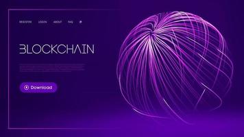 Blockchain technology background. Abstract sport background. Big data and data protection. Purple flow 3d vector illustration.