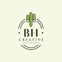 bh letra inicial vector de logotipo de cactus verde