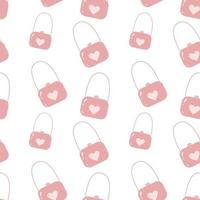 Endless pattern with womens stylized handbag in mute pink shads. Isolate. Vector repeat texture