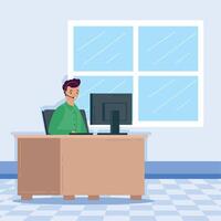 man working in desktop scene vector