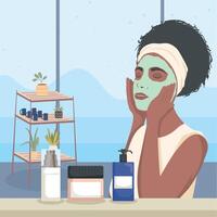 afro woman with mask and products vector