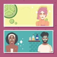 persons with skincare masks group vector