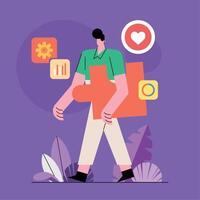 Innovative man walking with puzzle vector