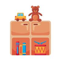 kidergarten shelving with toys vector