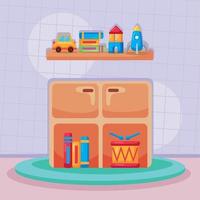 toys in kidergarten shelving vector