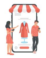 couple using smartphone ecommerce vector