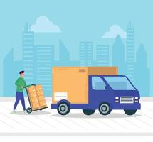 delivery worker and truck vector