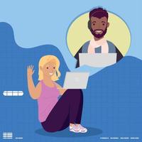 interracial couple using laptop vector