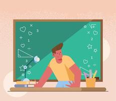 teacher with chalkboard workplace vector