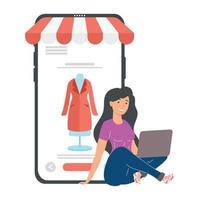 woman using laptop ecommerce vector