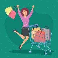 happy woman celebrating shopping day vector