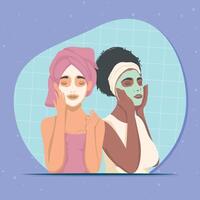 girls couple with skincare masks vector