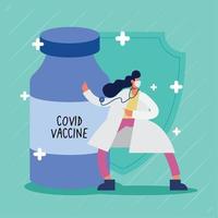 female doctor and covid19 vaccine vial vector